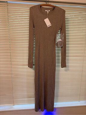 Splendid Ribbed Long Sleeve Maxi Dress - Taupe